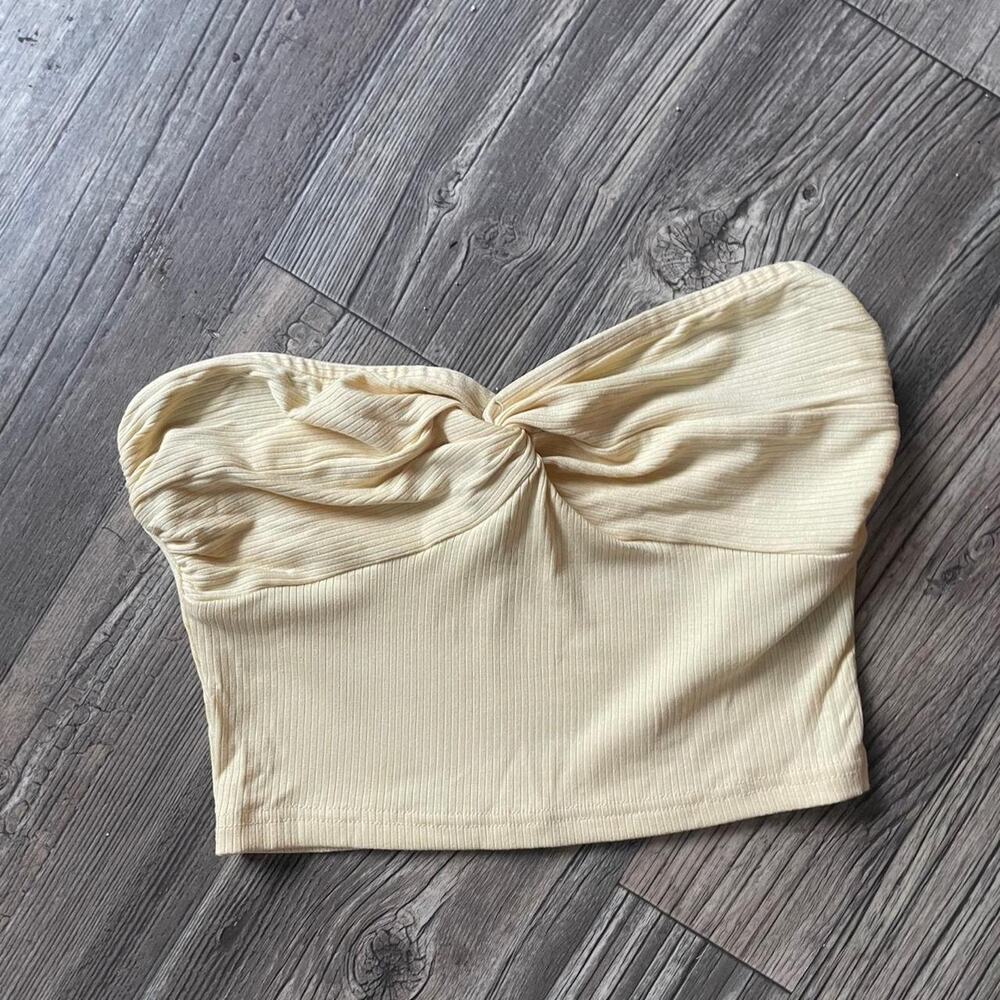 Cream twist front yellow ribbed tube top